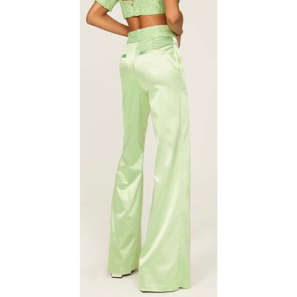 Aliette Green Silk Wide Leg Pants 4 - Picture 2 of 15